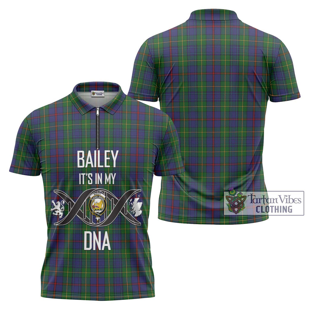 Bailey Tartan Zipper Polo Shirt with Family Crest DNA In Me Style Unisex - Tartan Vibes Clothing