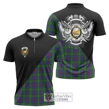 Bailey Tartan Zipper Polo Shirt with Family Crest and Military Logo Style Unisex - Tartan Vibes Clothing