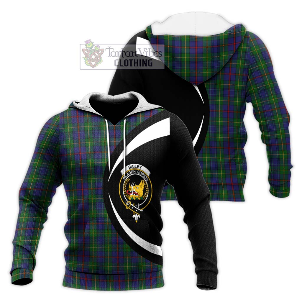 Bailey Tartan Knitted Hoodie with Family Crest Circle Style Unisex Knitted Pullover Hoodie - Tartan Vibes Clothing