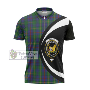 Bailey Tartan Zipper Polo Shirt with Family Crest Circle Style - Tartan Vibes Clothing