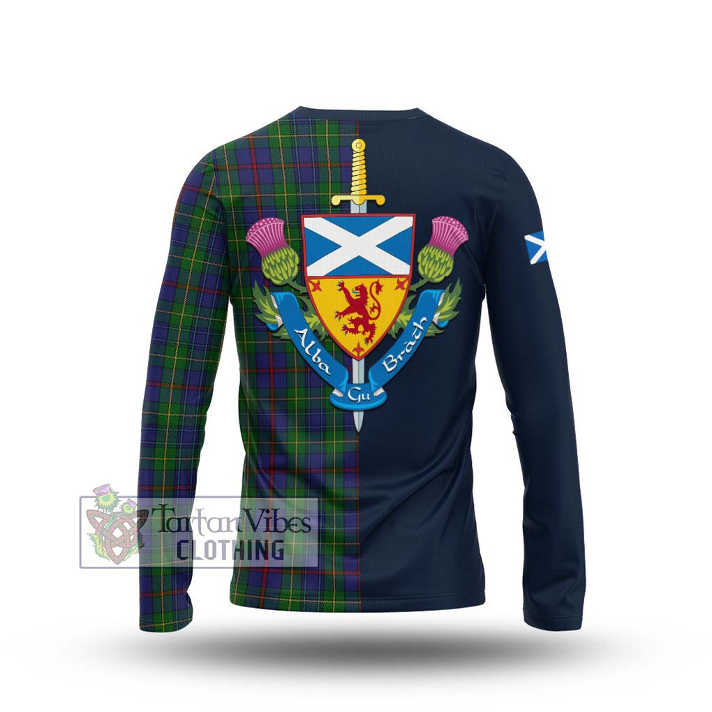 Bailey Tartan Long Sleeve T-Shirt Alba with Scottish Lion Royal Arm Half Style - Tartan Vibes Clothing