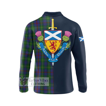 Bailey Tartan Long Sleeve Polo Shirt Alba with Scottish Lion Royal Arm Half Style - Tartan Vibes Clothing