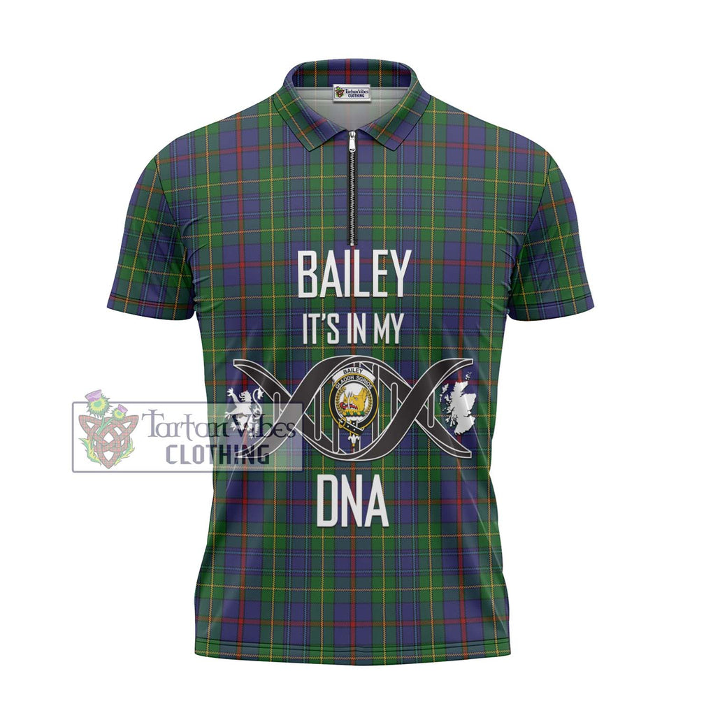 Bailey Tartan Zipper Polo Shirt with Family Crest DNA In Me Style - Tartan Vibes Clothing