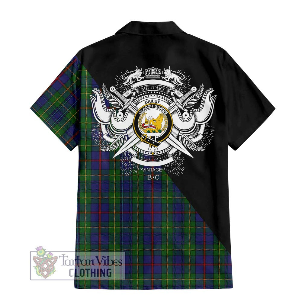 Bailey Tartan Hawaiian Shirt with Family Crest and Military Logo Style - Tartan Vibes Clothing