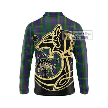 Bailey Tartan Long Sleeve Polo Shirt with Family Crest Celtic Wolf Style - Tartan Vibes Clothing