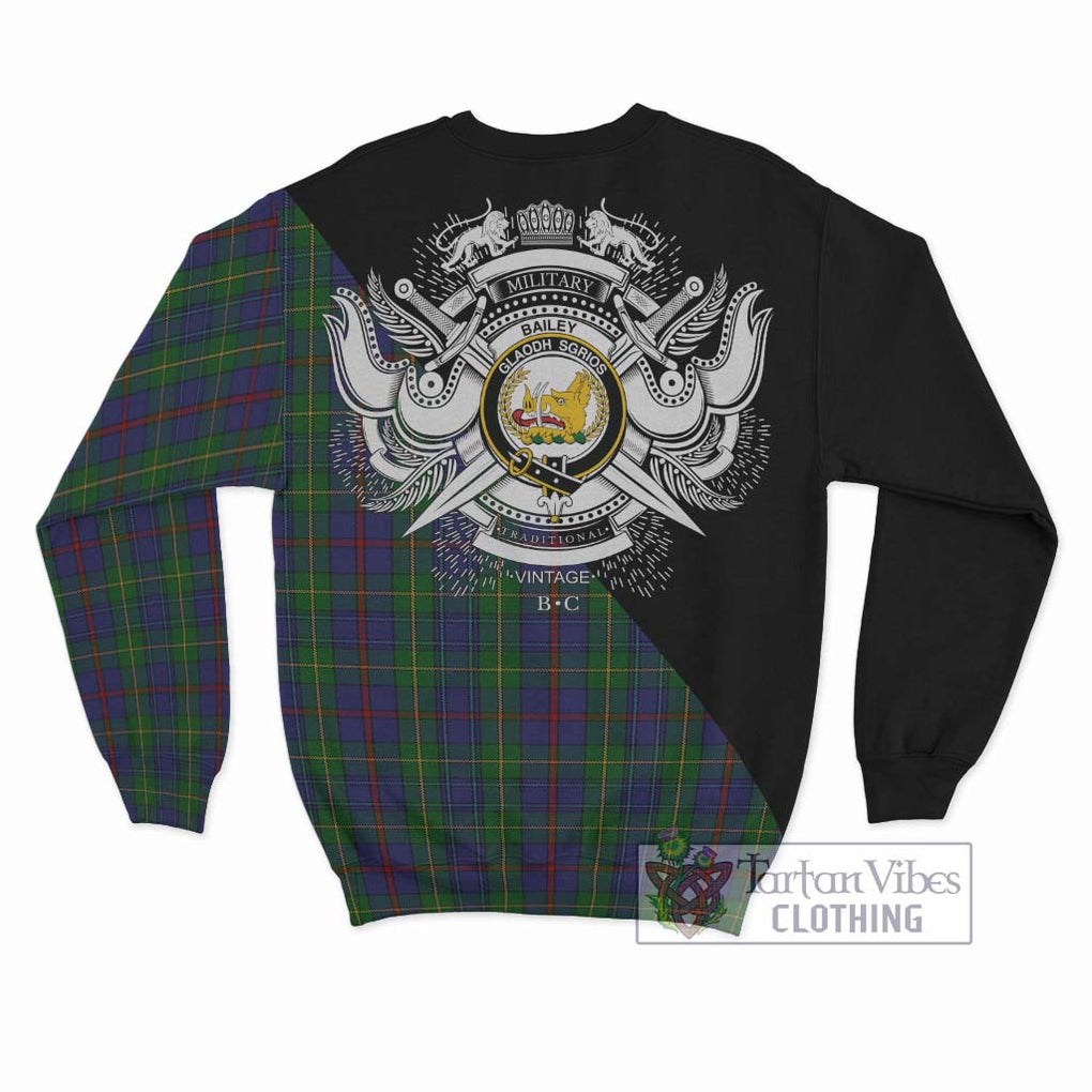 Bailey Tartan Sweatshirt with Family Crest and Military Logo Style - Tartan Vibes Clothing