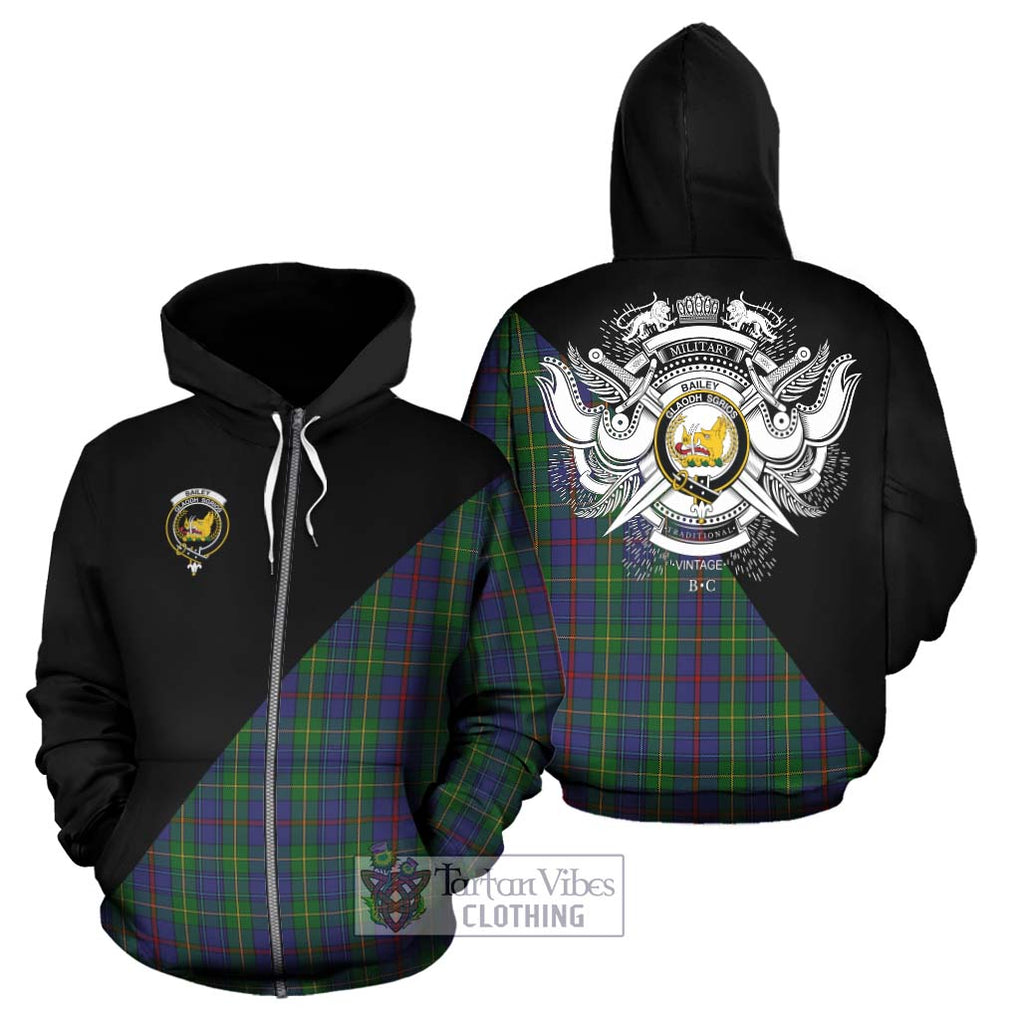 Bailey Tartan Hoodie with Family Crest and Military Logo Style - Tartan Vibes Clothing