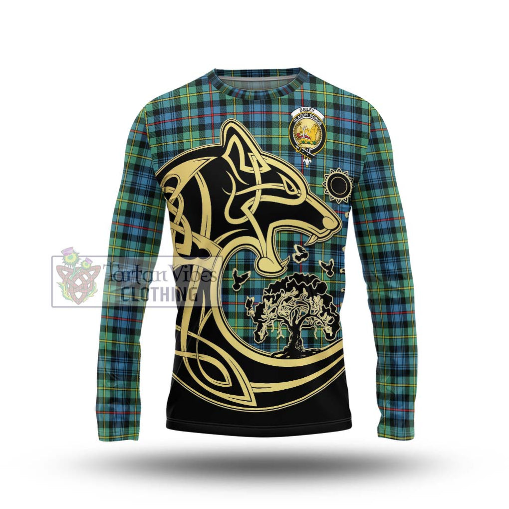 Bailey Ancient Tartan Long Sleeve T-Shirt with Family Crest Celtic Wolf Style Unisex - Tartan Vibes Clothing