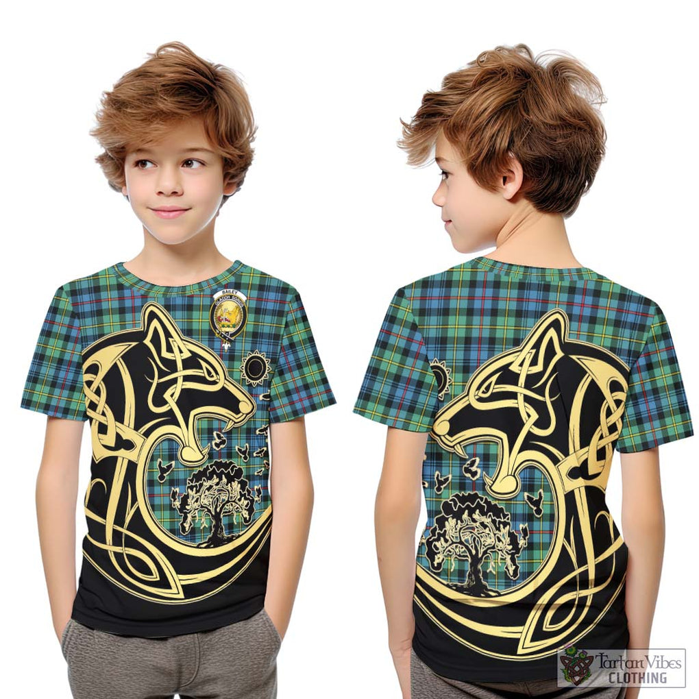 Bailey Ancient Tartan Kid T-Shirt with Family Crest Celtic Wolf Style Youth XL Size14 - Tartan Vibes Clothing