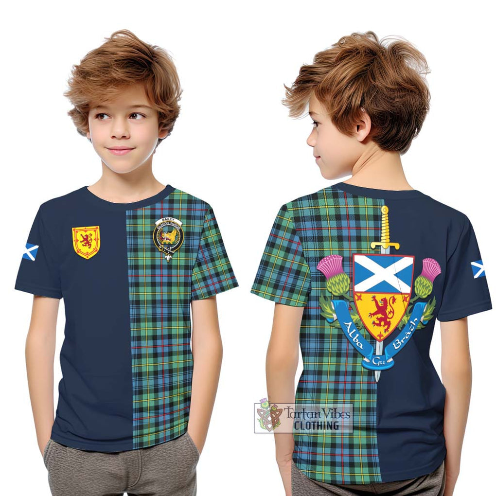 Bailey Ancient Tartan Kid T-Shirt Alba with Scottish Lion Royal Arm Half Style Youth XL Size14 - Tartan Vibes Clothing