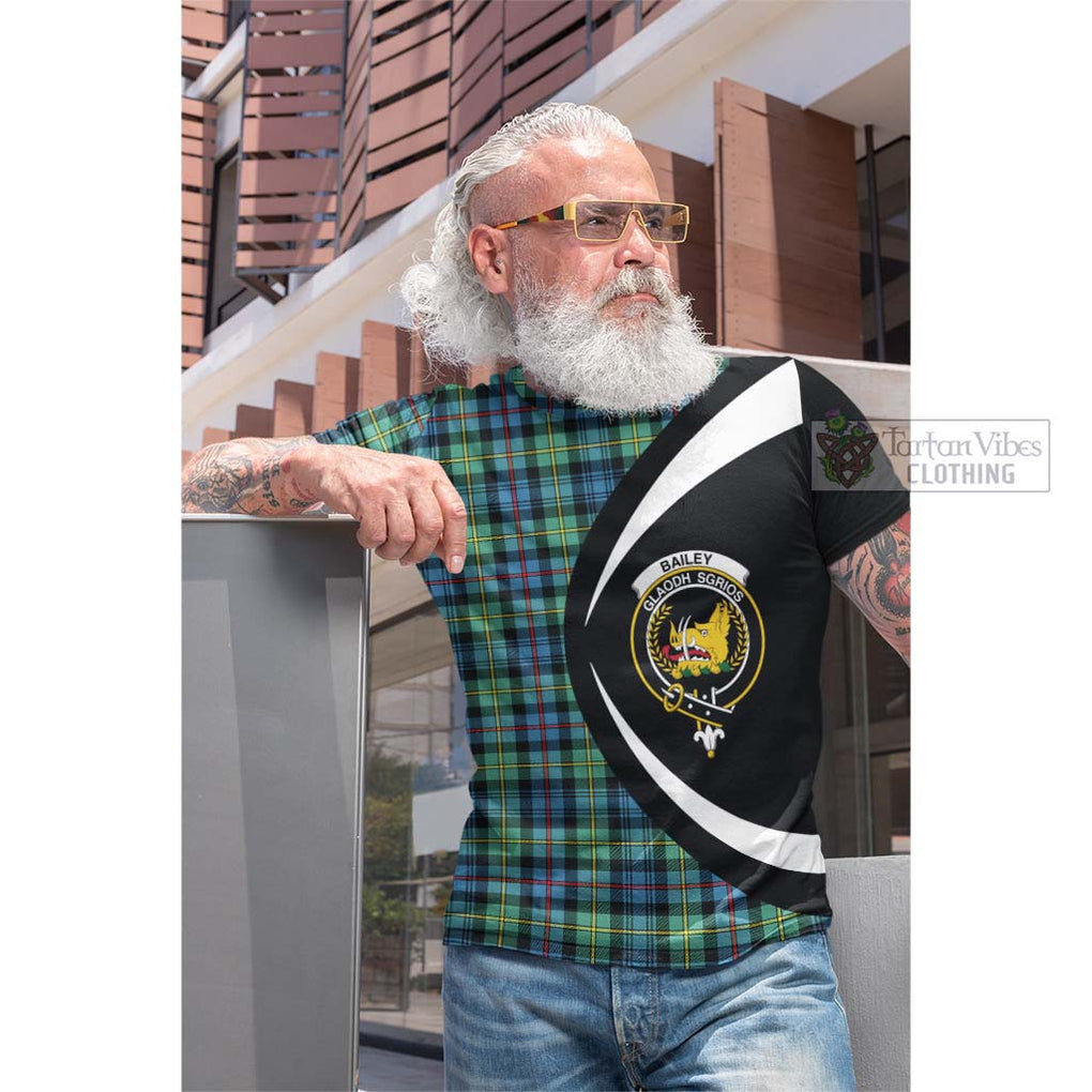 Bailey Ancient Tartan Cotton T-shirt with Family Crest Circle Style Men's Shirt - Tartan Vibes Clothing