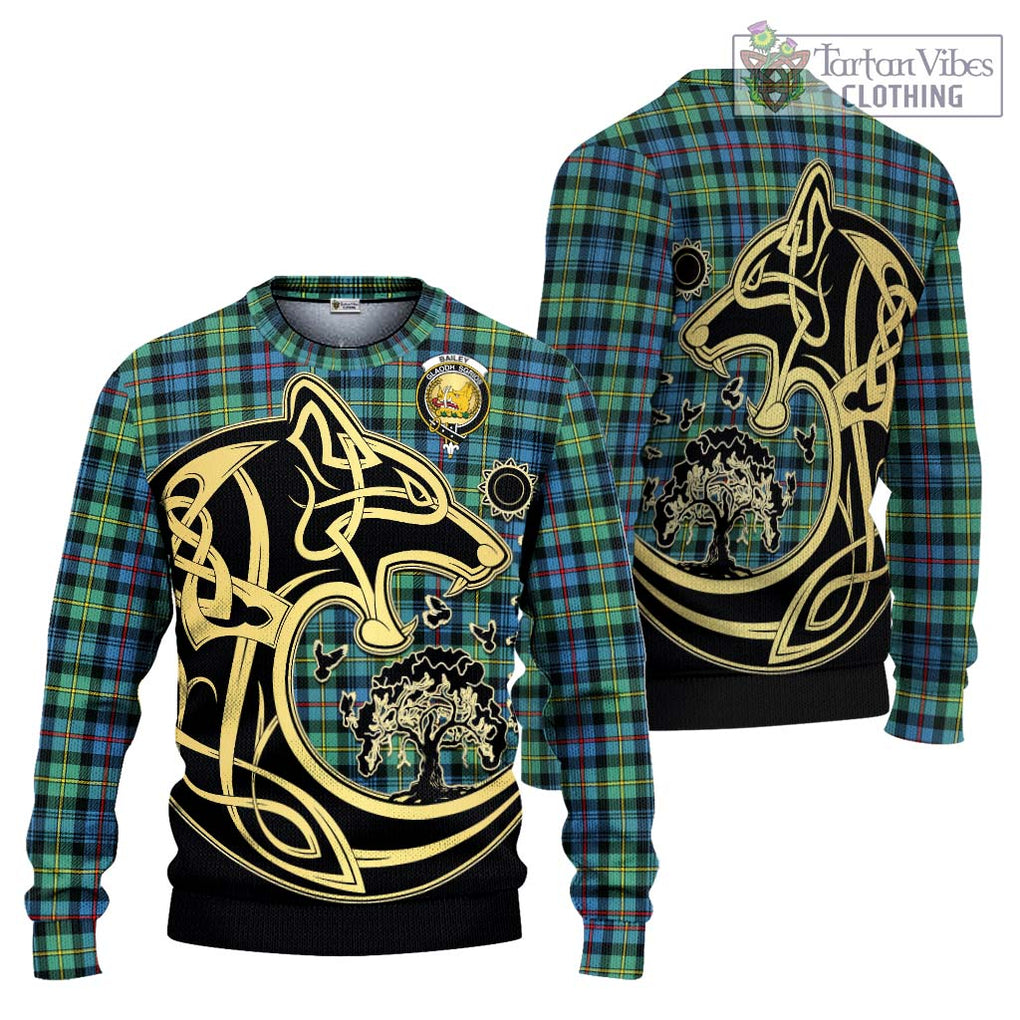 Bailey Ancient Tartan Ugly Sweater with Family Crest Celtic Wolf Style Unisex - Tartan Vibes Clothing