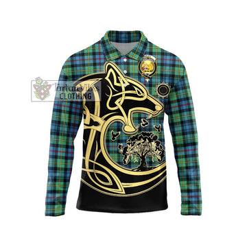 Bailey Ancient Tartan Long Sleeve Polo Shirt with Family Crest Celtic Wolf Style Unisex - Tartan Vibes Clothing