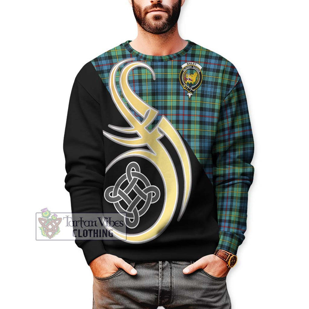 Bailey Ancient Tartan Sweatshirt with Family Crest and Celtic Symbol Style Unisex - Tartan Vibes Clothing