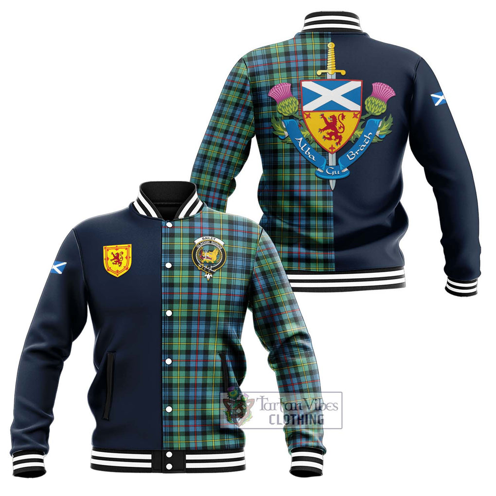 Bailey Ancient Tartan Baseball Jacket Alba with Scottish Lion Royal Arm Half Style Unisex - Tartan Vibes Clothing