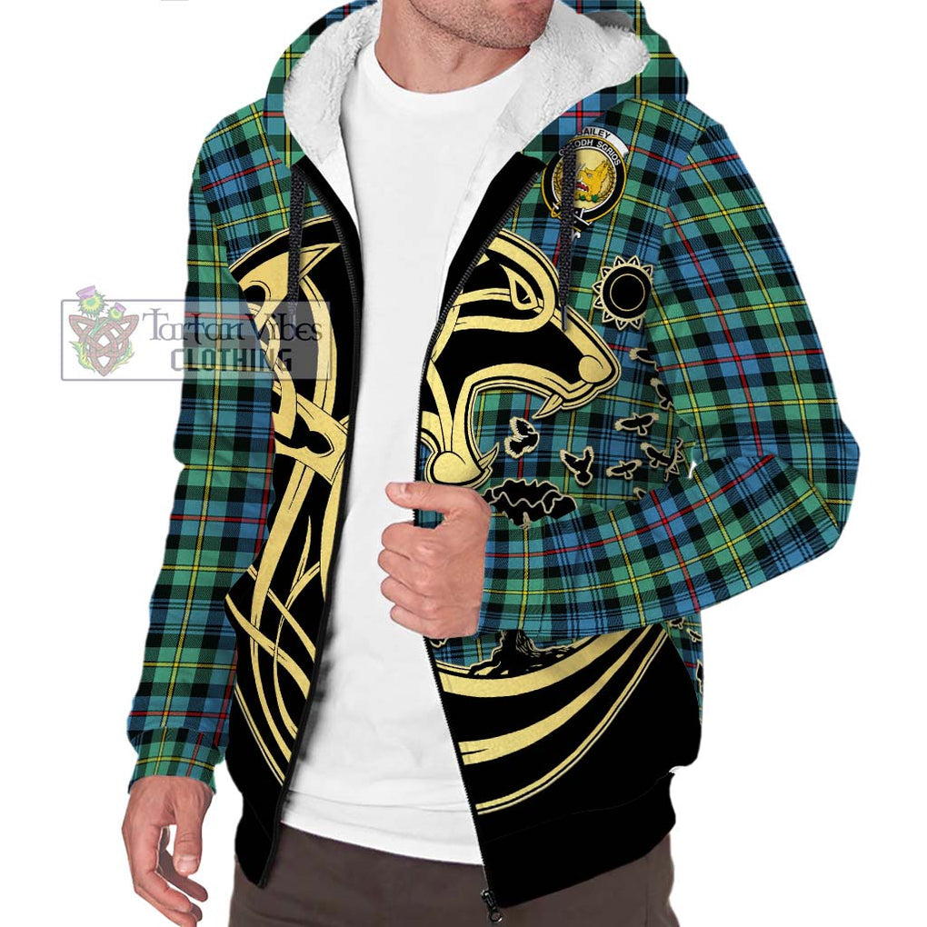 Bailey Ancient Tartan Sherpa Hoodie with Family Crest Celtic Wolf Style Unisex S - Tartan Vibes Clothing