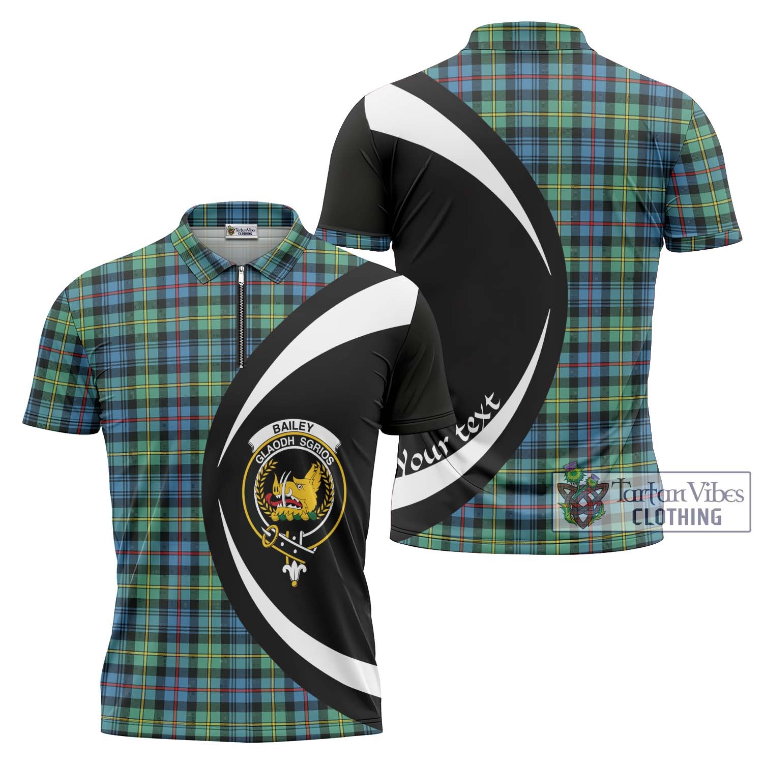 Bailey Ancient Tartan Zipper Polo Shirt with Family Crest Circle Style Unisex - Tartan Vibes Clothing