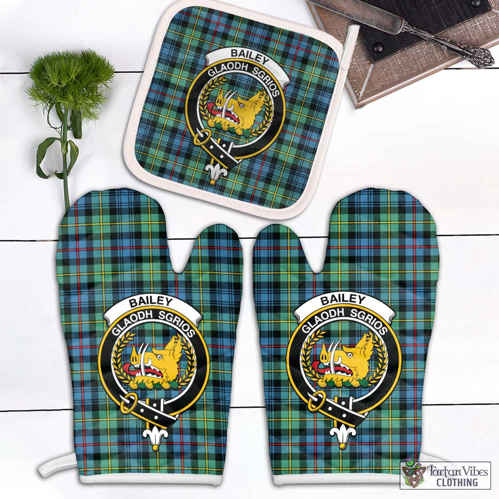 Bailey Ancient Tartan Combo Oven Mitt & Pot-Holder with Family Crest Combo 2 Oven Mitt & 1 Pot-Holder Black - Tartan Vibes Clothing