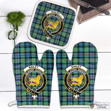 Bailey Ancient Tartan Combo Oven Mitt & Pot-Holder with Family Crest Combo 2 Oven Mitt & 1 Pot-Holder Black - Tartan Vibes Clothing