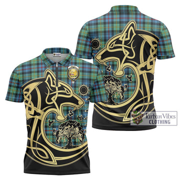 Bailey Ancient Tartan Zipper Polo Shirt with Family Crest Celtic Wolf Style Unisex - Tartan Vibes Clothing