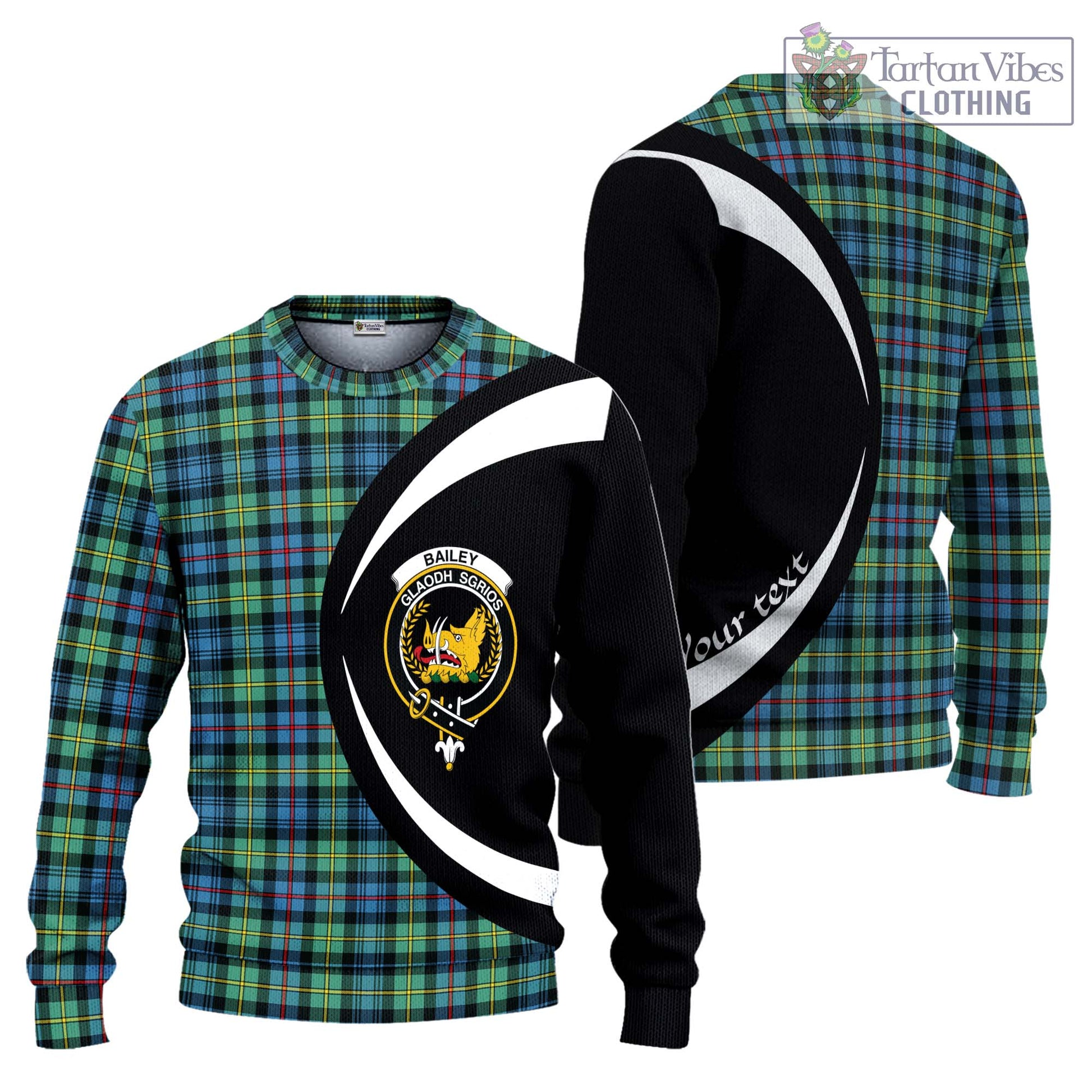 Bailey Ancient Tartan Ugly Sweater with Family Crest Circle Style Unisex - Tartan Vibes Clothing