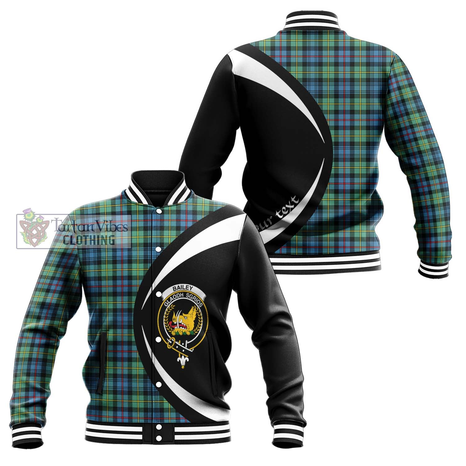 Bailey Ancient Tartan Baseball Jacket with Family Crest Circle Style Unisex - Tartan Vibes Clothing