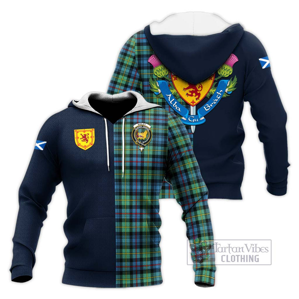 Bailey Ancient Tartan Knitted Hoodie Alba with Scottish Lion Royal Arm Half Style Unisex Knitted Pullover Hoodie - Tartan Vibes Clothing