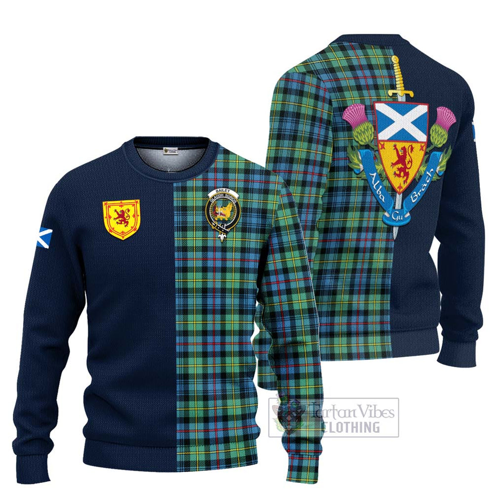 Bailey Ancient Tartan Ugly Sweater Alba with Scottish Lion Royal Arm Half Style Unisex - Tartan Vibes Clothing