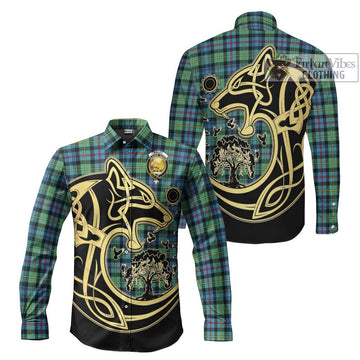 Bailey Ancient Tartan Long Sleeve Button Shirt with Family Crest Celtic Wolf Style Men's Shirt S - Tartan Vibes Clothing