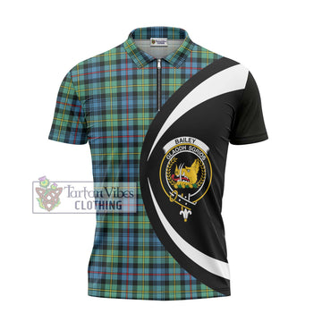 Bailey Ancient Tartan Zipper Polo Shirt with Family Crest Circle Style - Tartan Vibes Clothing