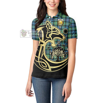 Bailey Ancient Tartan Women's Polo Shirt with Family Crest Celtic Wolf Style - Tartan Vibes Clothing