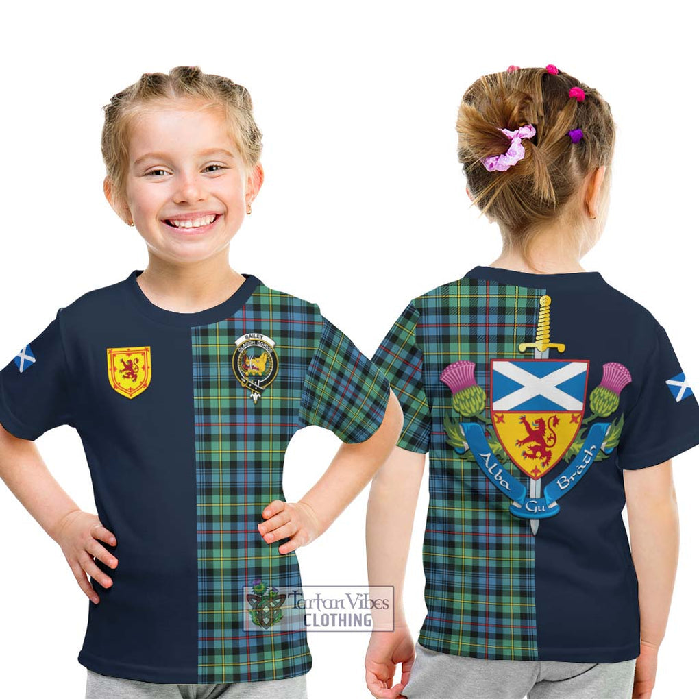Bailey Ancient Tartan Kid T-Shirt Alba with Scottish Lion Royal Arm Half Style - Tartan Vibes Clothing