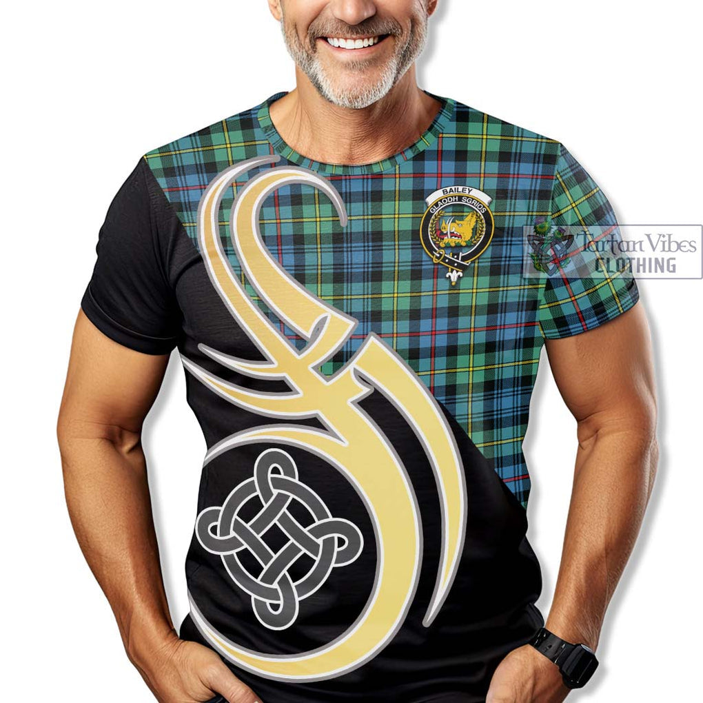 Bailey Ancient Tartan T-Shirt with Family Crest and Celtic Symbol Style - Tartan Vibes Clothing
