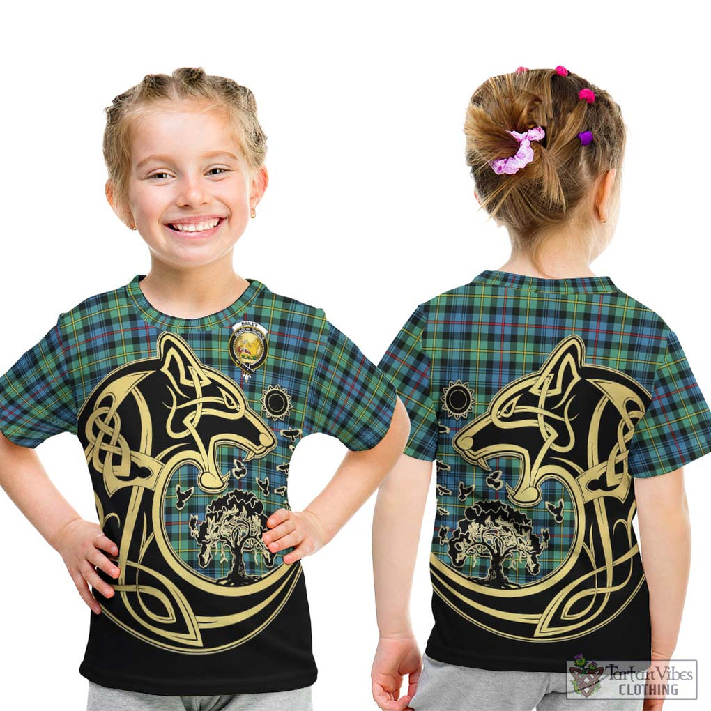 Bailey Ancient Tartan Kid T-Shirt with Family Crest Celtic Wolf Style - Tartan Vibes Clothing