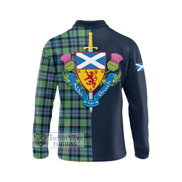 Bailey Ancient Tartan Long Sleeve Polo Shirt Alba with Scottish Lion Royal Arm Half Style - Tartan Vibes Clothing