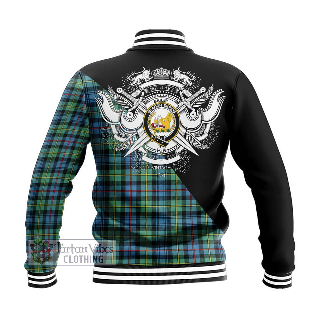 Bailey Ancient Tartan Baseball Jacket with Family Crest and Military Logo Style - Tartan Vibes Clothing