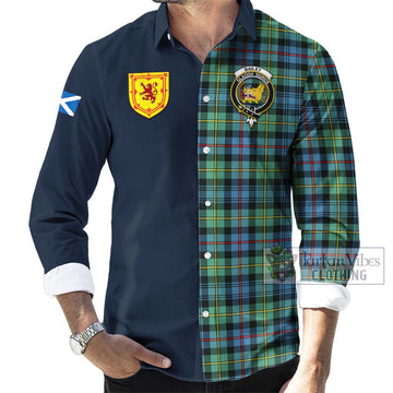 Tartan Vibes Clothing Bailey Ancient Tartan Long Sleeve Button Shirt with Scottish Lion Royal Arm Half Style