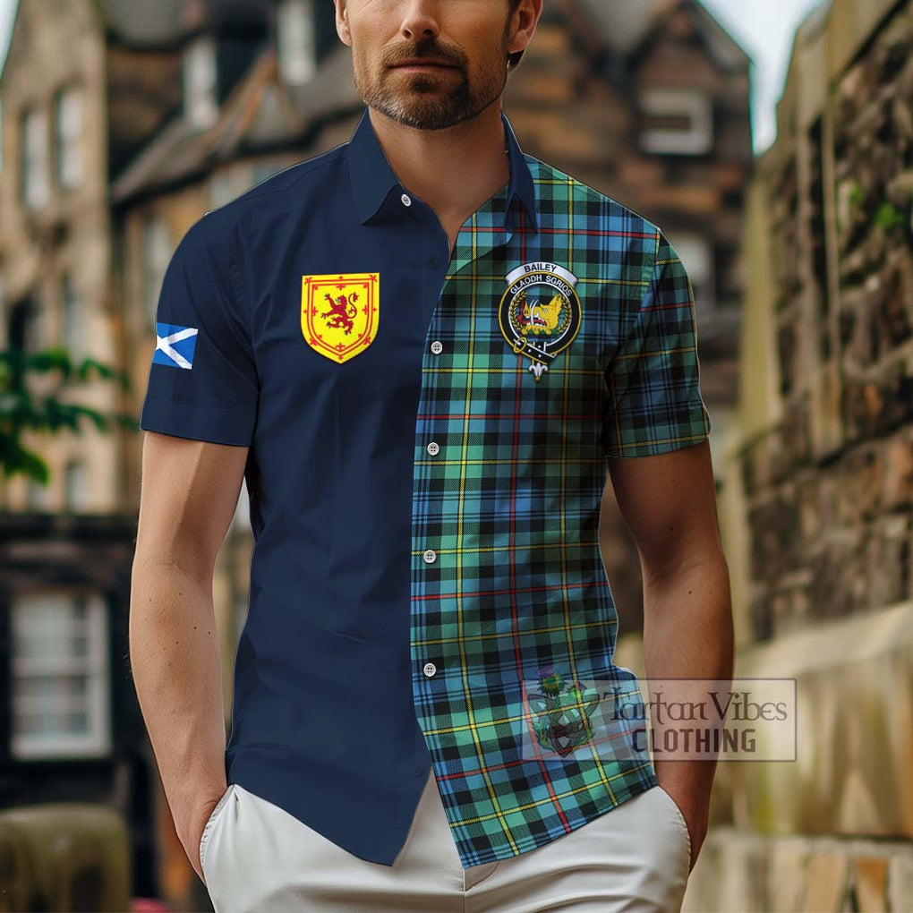 Bailey Ancient Tartan Hawaiian Shirt Alba with Scottish Lion Royal Arm Half Style - Tartan Vibes Clothing