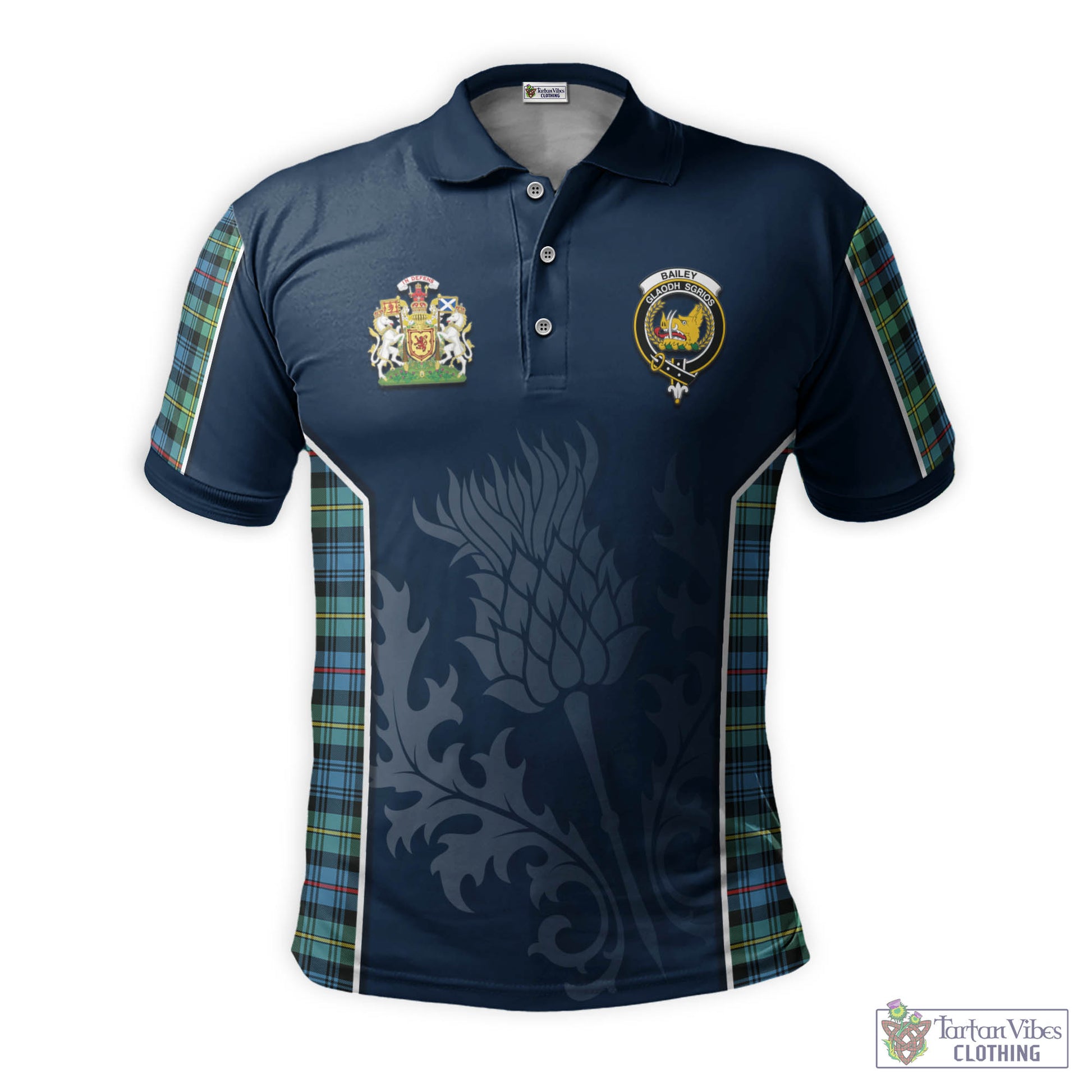 Bailey Ancient Tartan Men's Polo Shirt with Family Crest and Scottish Thistle Vibes Sport Style - Tartan Vibes Clothing