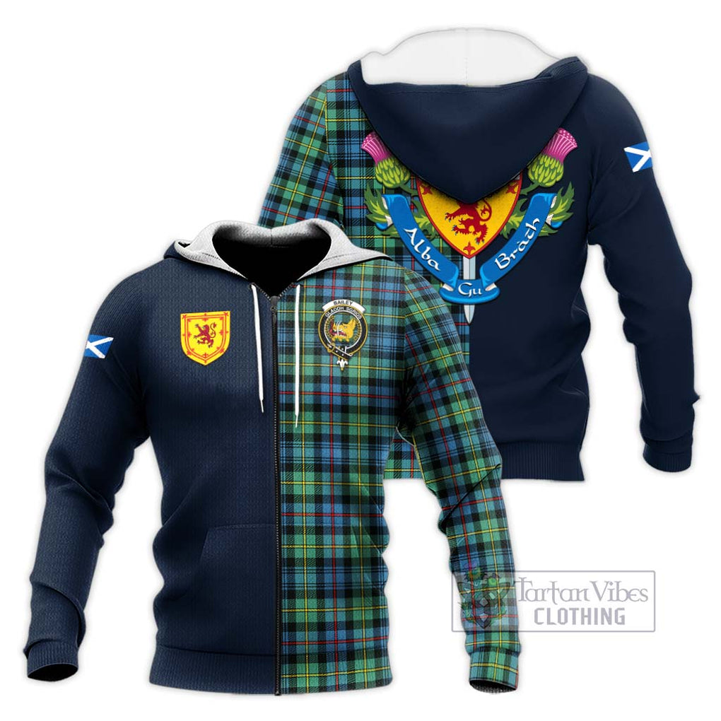 Bailey Ancient Tartan Knitted Hoodie Alba with Scottish Lion Royal Arm Half Style Unisex Knitted Zip Hoodie - Tartan Vibes Clothing