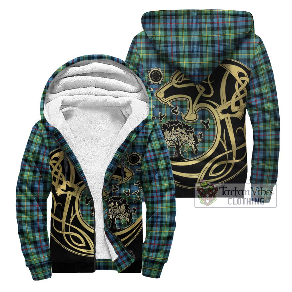 Bailey Ancient Tartan Sherpa Hoodie with Family Crest Celtic Wolf Style Unisex - Tartan Vibes Clothing