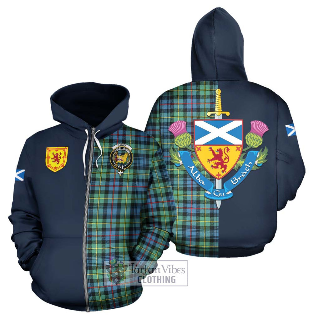 Bailey Ancient Tartan Hoodie Alba with Scottish Lion Royal Arm Half Style - Tartan Vibes Clothing
