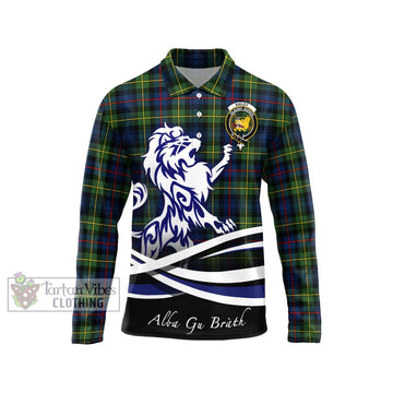 Bailey Modern Tartan Long Sleeve Polo Shirt with Alba Gu Brath Regal Lion Emblem Unisex - Tartan Vibes Clothing