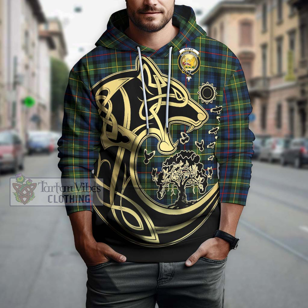 Bailey Modern Tartan Hoodie with Family Crest Celtic Wolf Style Zip Hoodie - Tartan Vibes Clothing