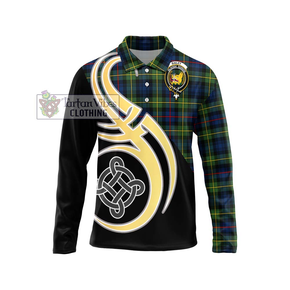 Bailey Modern Tartan Long Sleeve Polo Shirt with Family Crest and Celtic Symbol Style Unisex - Tartan Vibes Clothing