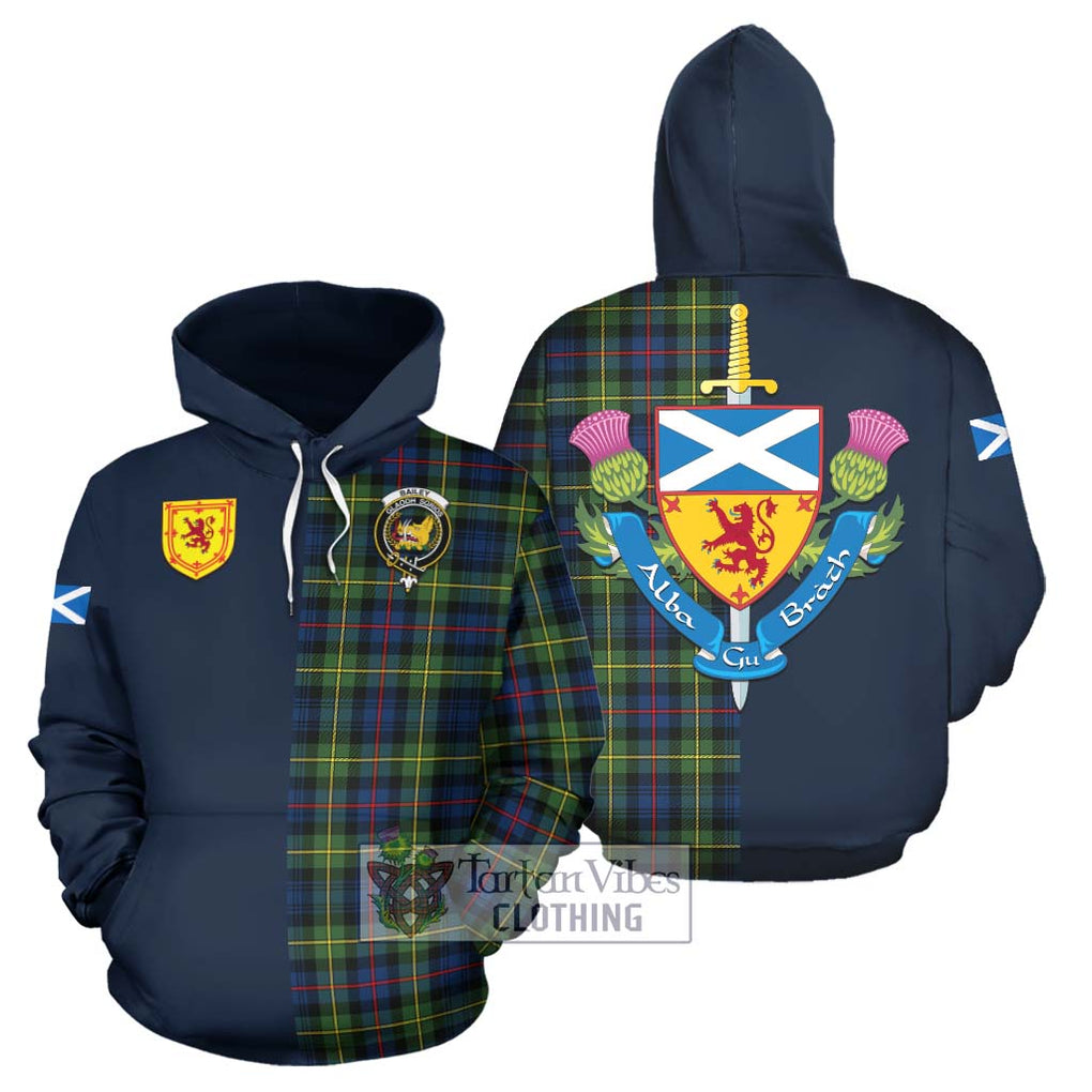 Bailey Modern Tartan Hoodie Alba with Scottish Lion Royal Arm Half Style Zip Hoodie - Tartan Vibes Clothing