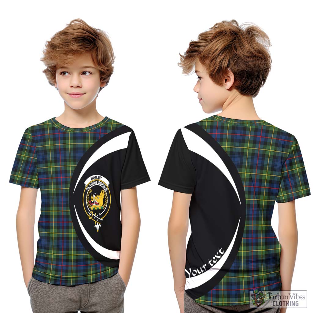Bailey Modern Tartan Kid T-Shirt with Family Crest Circle Style Youth XL Size14 - Tartan Vibes Clothing
