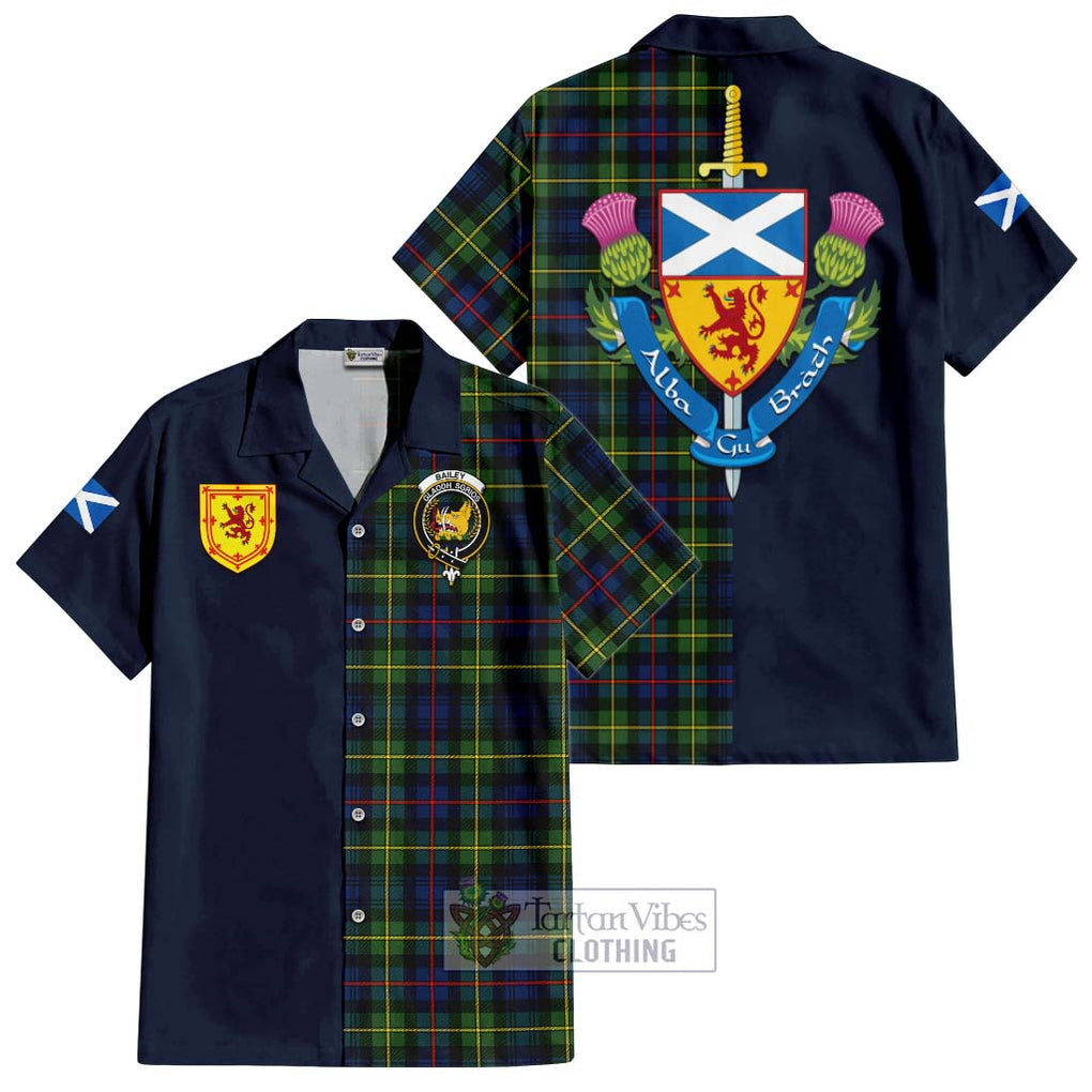 Bailey Modern Tartan Hawaiian Shirt Alba with Scottish Lion Royal Arm Half Style Kid - Tartan Vibes Clothing
