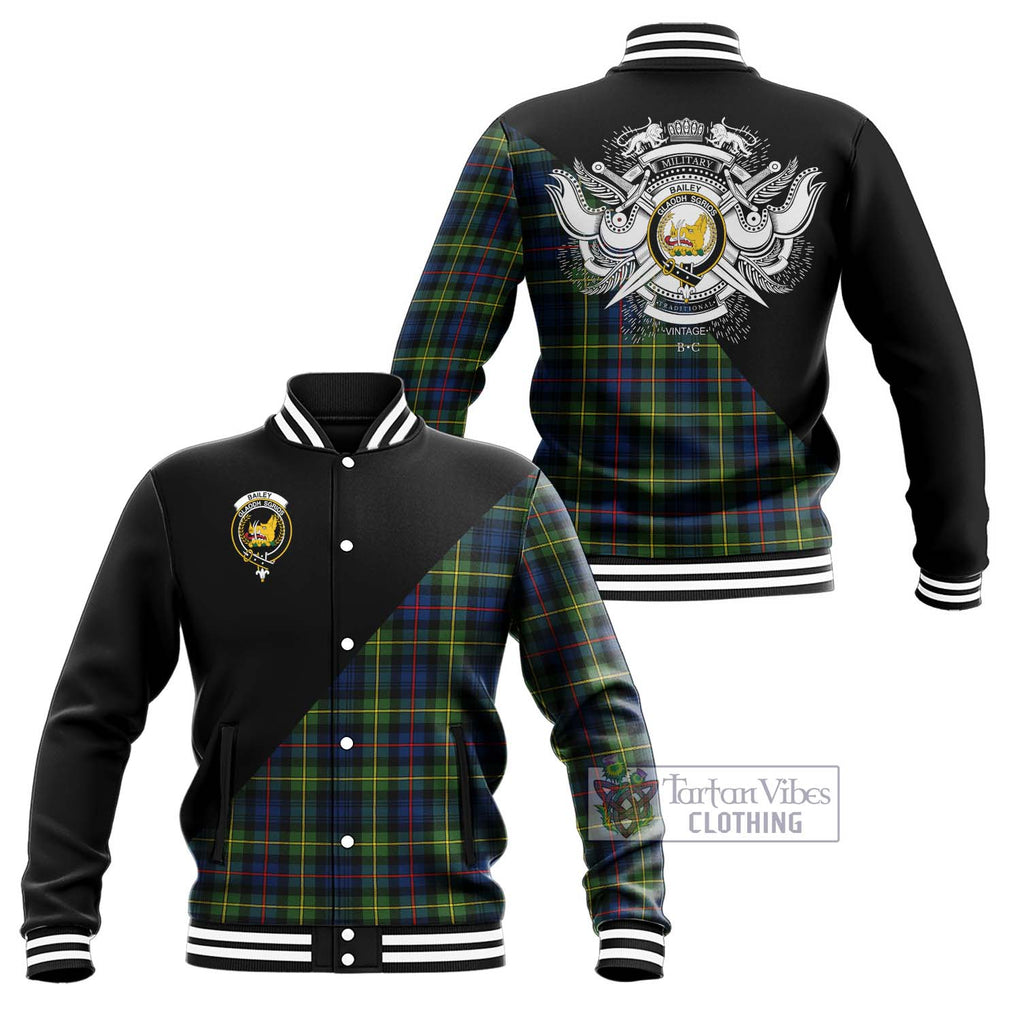 Bailey Modern Tartan Baseball Jacket with Family Crest and Military Logo Style Unisex - Tartan Vibes Clothing