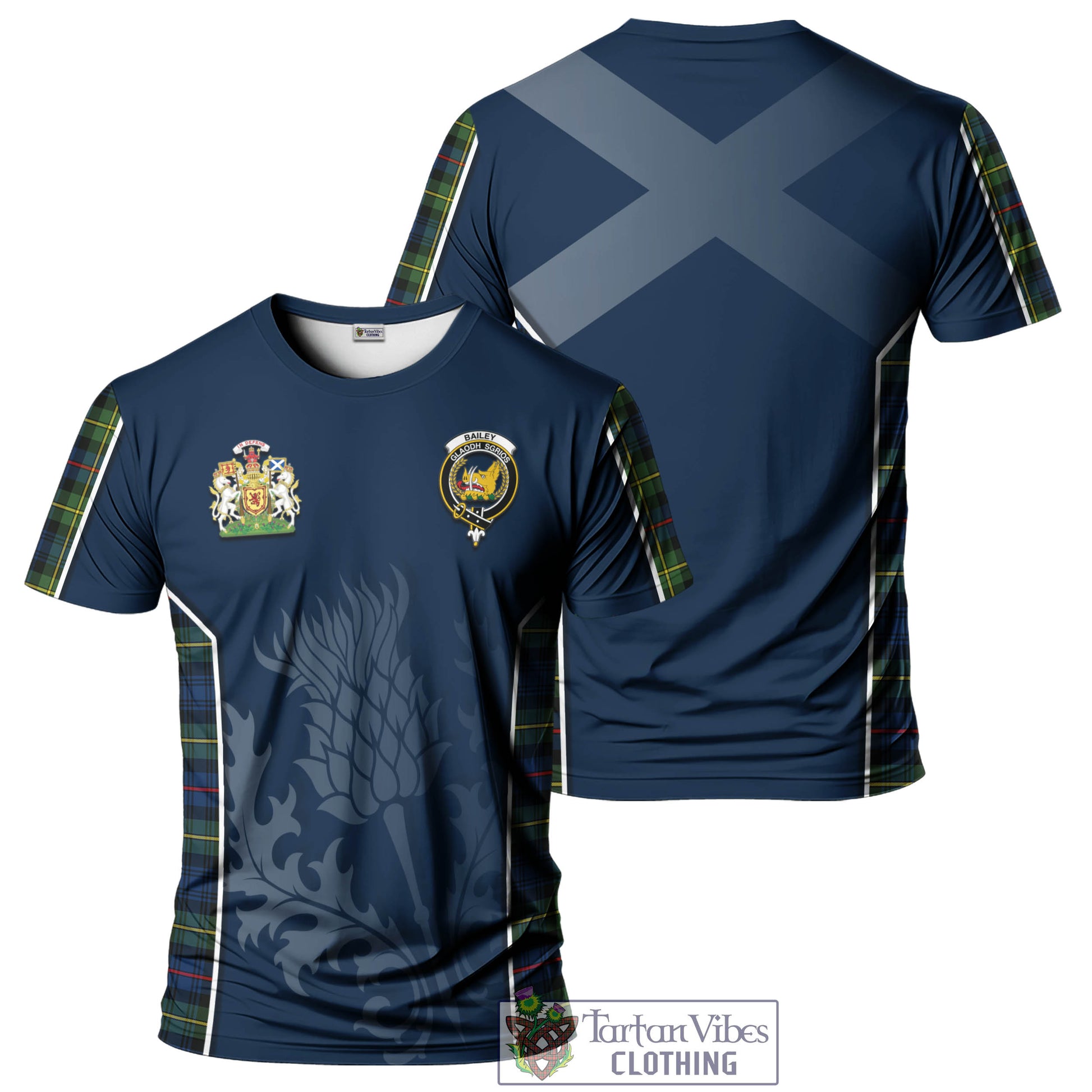 Bailey Modern Tartan T-Shirt with Family Crest and Scottish Thistle Vibes Sport Style Kid's Shirt - Tartan Vibes Clothing